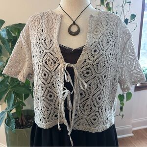 Cream Crochet Tie-Front Cardigan
